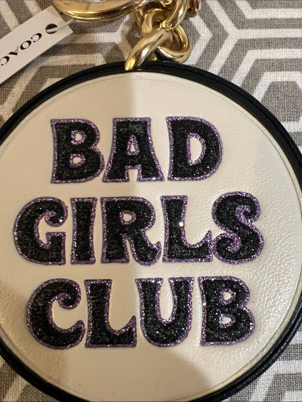 Coach “Bad Girls Club” Leather Circle Key Charm - White & Black